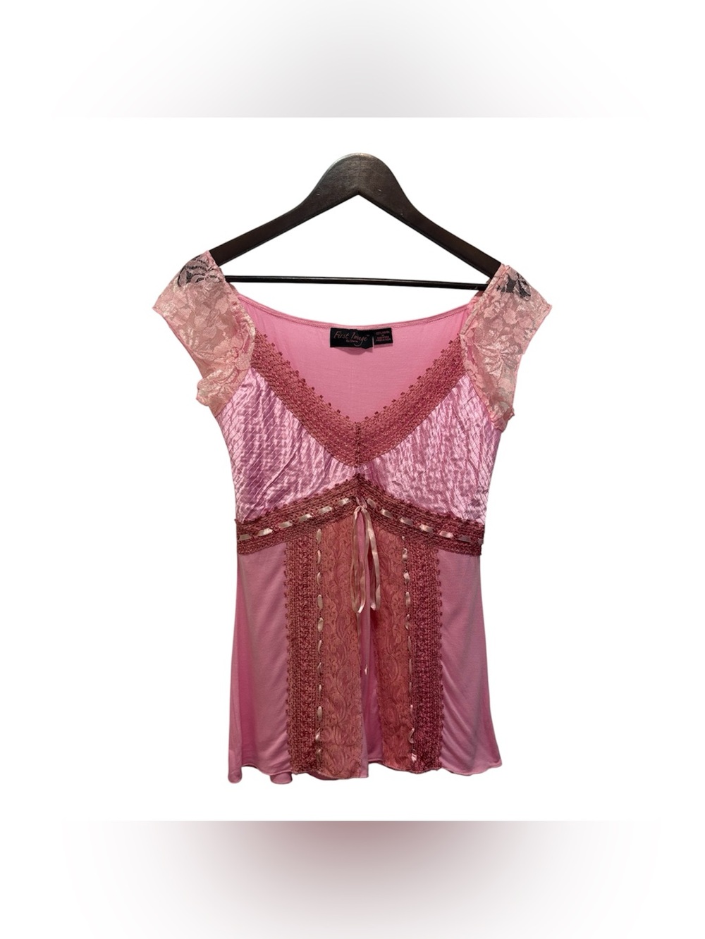 Vintage Y2K First Image Pink Lace & Satin Chemise Babydoll Fairycore Coquette